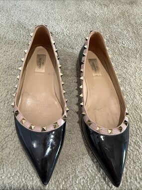 Valentino Black Patent Rockstud Ballet Flats